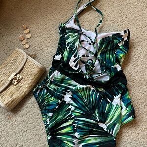 Tropical Leaf Print Swimsuit